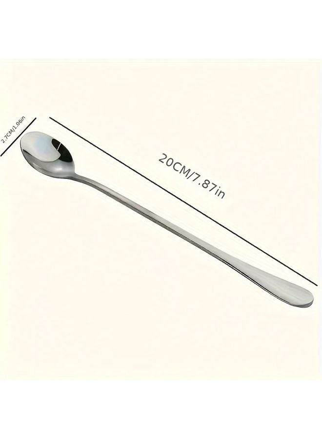 10pcs Silvery Stainless Steel Long Handle Spoons Set Dishwasher Safe Kitchen Utensils - Image 4